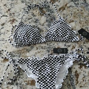 NWT checker print bikini